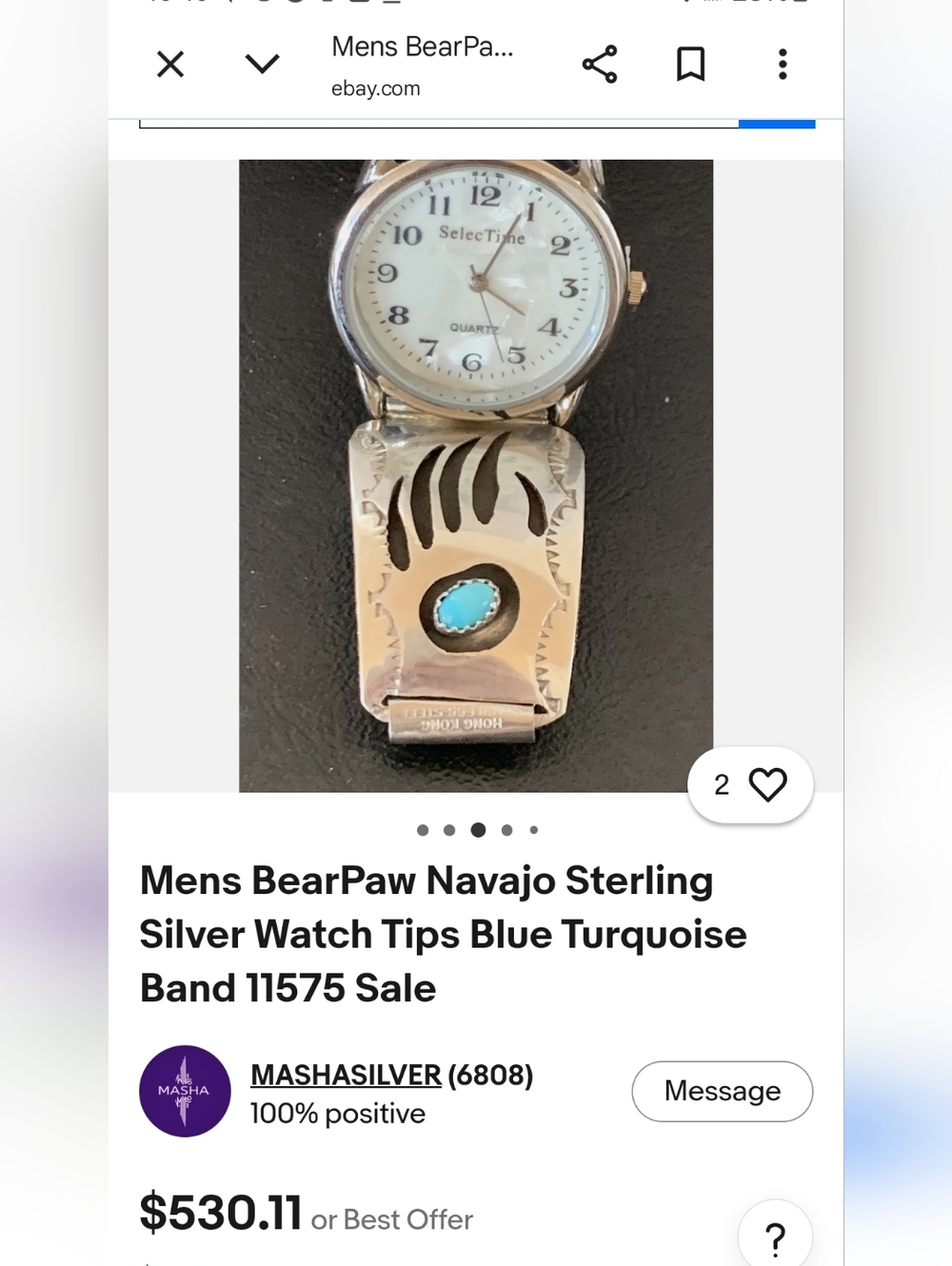 Rare Mens Navajo Silver and Turquoise Watch